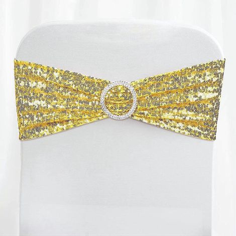 Goldene, paillettenbesetzte Stuhlschleifen aus Spandex, Set mit 10 dehnbaren Paillettenschleifen für Hochzeitsbankettstühle