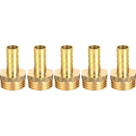 Lot de 5 raccords à embout cannelé en laiton, filetage mâle, pour tuyau d'eau, G1/2 à 10 mm