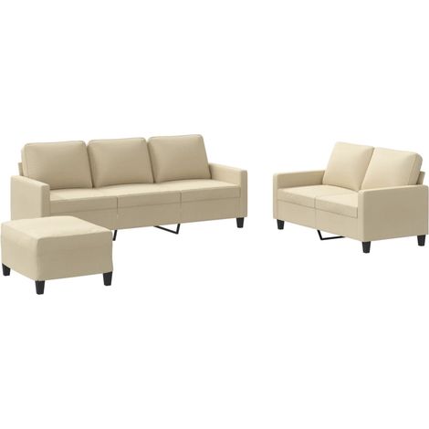 vidaXL Set di Divani 3 pz con Cuscini Crema in Tessuto (1/5)
