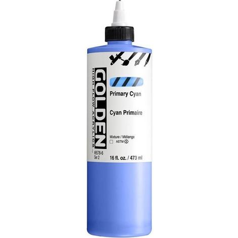 Primaire - GOLDEN - 473 ml - Couleur Cyan - Haute Débit - Peinture acrylique