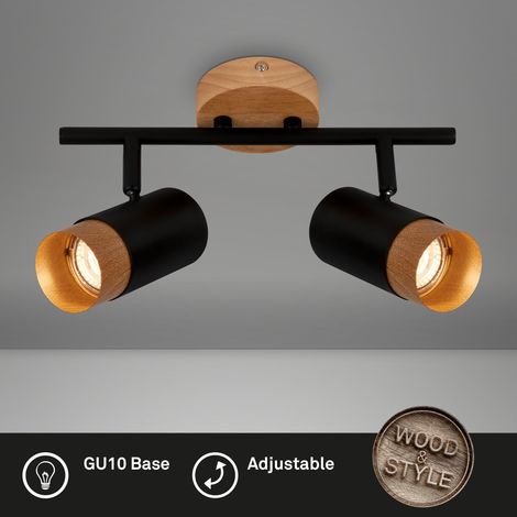 Plafonnier Orientable en Bois, Lampe de Salon, Chambre et Cuisine, Noir-Bois (1/5)