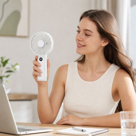 Ventilateur Portable 100 Vitesses 10,6 x 3,8 x 21,3 cm Blanc 3600 mAh Veilleuse (1/4)