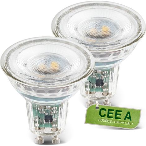 Briloner Lot de 2 ampoules LED GU10, 4,7W, 850lm, verre, CEE A, lumière blanche chaude, Classe énergétique A, Ø5 x 5,6 cm