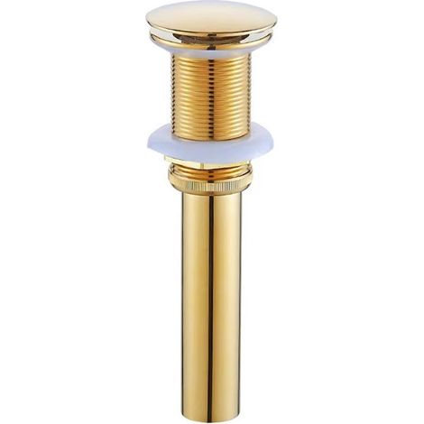 Tapón de fregadero, Tapón de desagüe para fregadero, Lavabo, Desagüe emergente sin rebosadero, Para lavabo, bañera, dorado, 66 mm x 205 mm, cobre (1/5)