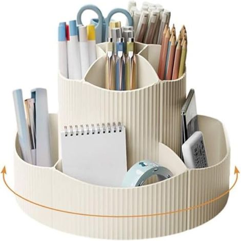Portalápices giratorio de 360°, organizador de escritorio con 11 compartimentos, portalápices para oficina, escuela, hogar y material de arte (blanco) (1/5)