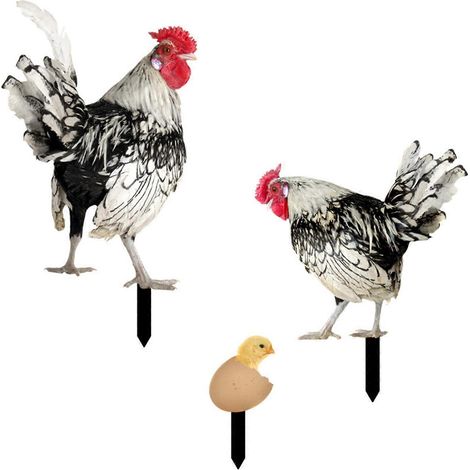 Coq Décoratif pour Jardin, Piquet Extérieur Ornement Animal, Poule Décorative en Métal - 9 pièces