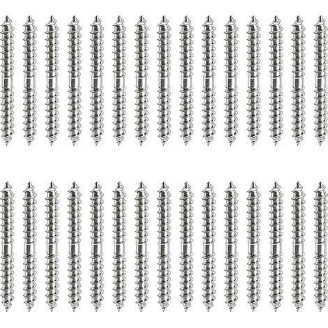 30 Pièces M6x50mm Vis à Double Extrémité, Tête Double Extrémité Bois à Bois, Boulons Filet Autotaraudeur, pour Fixation de Meubles, Connecteur de Travail, Argent (1/5)