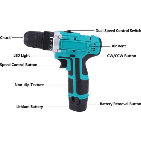 Perceuse-visseuse électrique sans fil 12V Li-ion 2 vitesses 1 batterie (1/5)