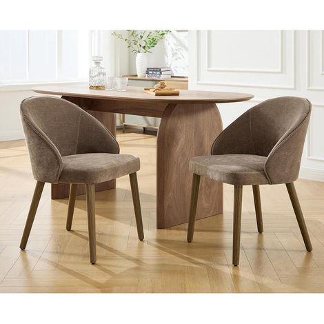 Lot de 4 chaises de salle à manger en velours côtelé marron avec pieds en bois massif (1/5)