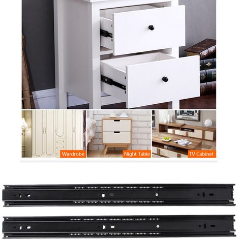 Lot de 2 coulisses pour tiroir meuble à roulement à billes en acier laminé à froid 45 cm noir (1/5)
