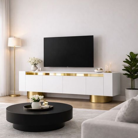 TV-Möbel Weiß Bohem 180x50x30 - Goldener Rahmen