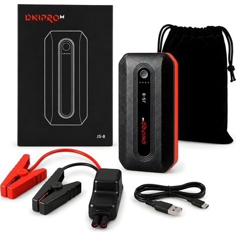 Arrancador de batería Dnipro-M JS-8 12 V, 800 A, Power Bank de 4500 mAh y linterna LED, para motores gasolina y diésel