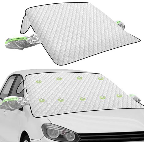 Jiubiaz Windschutzscheibenabdeckung Auto 181 cm breit, 4-lagig, mit Magneten und Außenspiegel-Schutz, für Winter und Sommer (1/5)