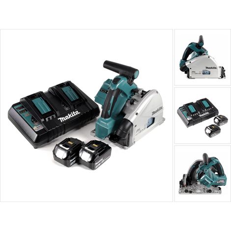 Sierra de inmersión a batería Makita DSP 600 PF de 36 V (2 × 18 V), 165 mm, sin escobillas + 2 baterías de 3,0 Ah + cargador doble (1/5)