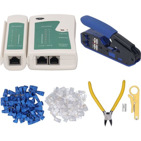 Kit de Pince à Servir RJ45, Pince à Dénuder 8P8C, Testeur de Réseau avec Têtes Cristal, Lot pour Connecteurs Cat5 Cat6 (1/5)