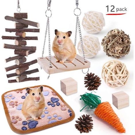 Ensemble de 12 jouets à mâcher pour lapins et petits animaux, jouet balançoire pour cage de cochon d'Inde (1/4)
