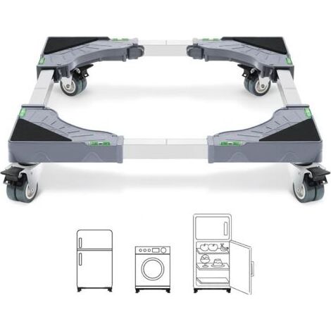 Support de machine à laver 4 roulettes verrouillables, portante 200KG Base de machine à laver, largeur réglable 40-62 cm Machine à laver, sèche-linge, support d'appareil réfrigérateur (1/4)