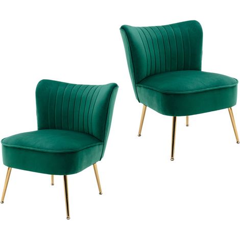 Wahson Poltrone relax Set di 2, Imbottita Sedia da Salotto in Velluto, Moderna Poltroncina con Gambe in Legno, Verde
