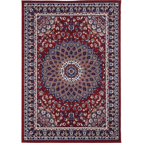 Tapis oriental rectangle 190x280 cm crème et rouge – Tissé en polypropylène – Motif ethnique – Antistatique et hydrofuge – Unamourdetapis