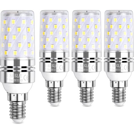 Bombilla LED tipo mazorca de 12 W, equivalente a 100 W incandescente, casquillo E14, luz blanca fría de 6000 K, 1200 lm, paquete de 4 (1/5)