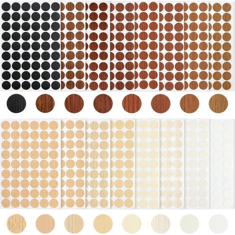 Cache Vis Autocollants pour Meubles,16 Feuilles 864 Pièces Autocollants pour Trous de Vis Capuchons Autocollants PVC Cache Trou pour Meubles en Bois, Armoire (1/5)