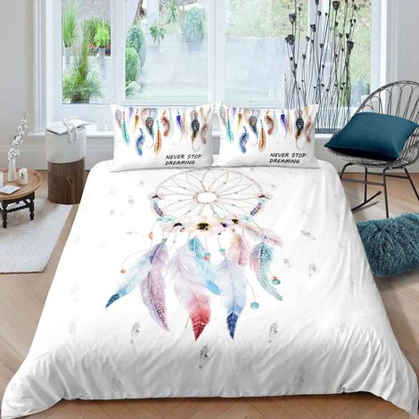Attrapeur de rêves Housse de Couette 140x200cm Indien Hippie Plume Ensemble de Literie pour Enfants Garçons Filles Ados Décor Boho Dream Catcher Housse de Couette Éléments Tribaux 2 pièces - 140 x 200 (1/5)