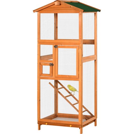 Hoher 165 cm Vogelkäfig aus Holz für den Außenbereich mit 2 Türen und herausnehmbarer Schublade, Orange