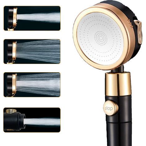 Shower Head Anti-Limescale Shower Head, High Pressure Shower Head with 3 + 1 Modes, Filter Massage Shower Head, One Key Water Stop - ABS - Matte Black (1/5)