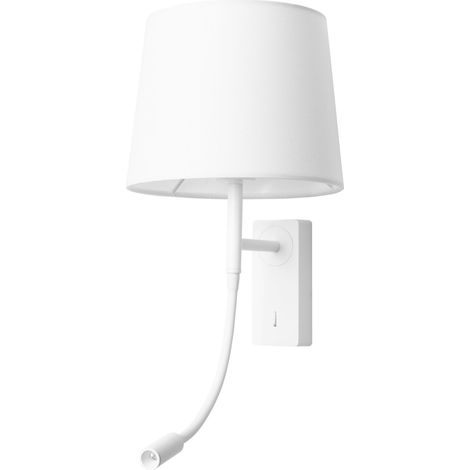 Janet - Aplique de Pared para Dormitorio E27 Luz de Lectura LED Blanco Cálido 3000K. Aluminio Blanco Pantalla de Textil (1/5)