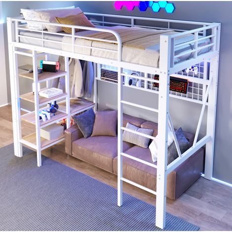 Cama alta dormitorio con LED y almacenaje blanca OKMYHOME (1/5)