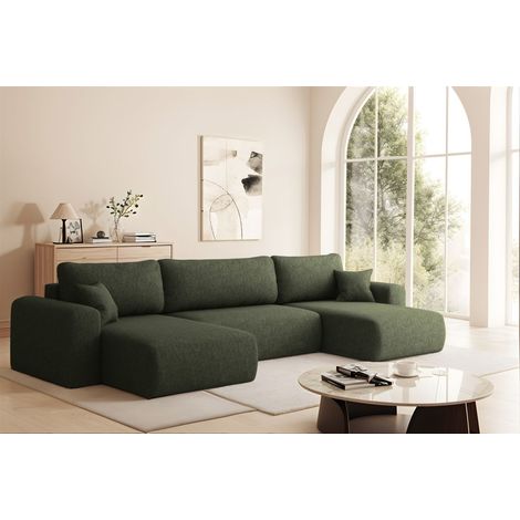 Wohnlandschaft Sofa mit Schlaffunktion FLORA Stoff Verita Dunkelgrün