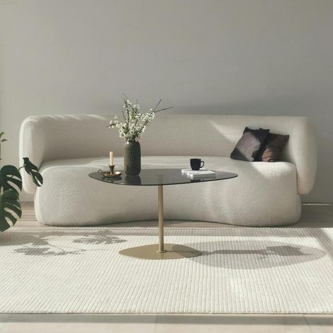 Table basse verre fumé minimaliste, galet et pied doré TULUM (1/5)