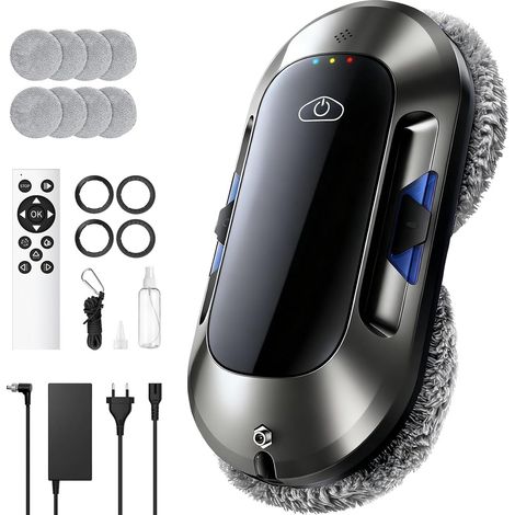 Robot Lave Vitres, Fonction Vaporisation, Aspiration Turbo 6500Pa 3 Modes de Nettoyage, Silencieux, Navigation Intelligente, 10 Lingettes pour Un Entretien Efficace des Vitres (1/5)