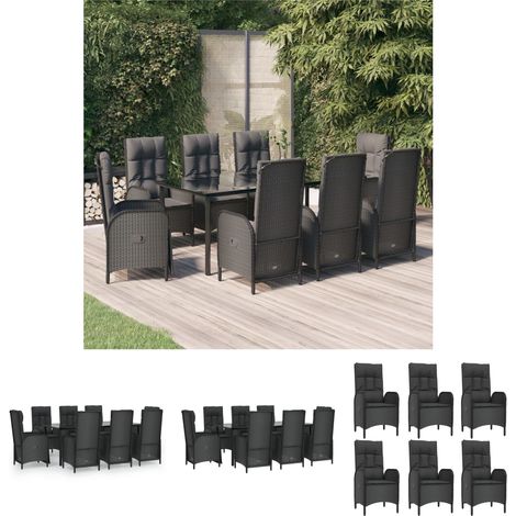 Liegeplatz - vidaXL 9-tlg. Garten-Essgruppe mit Kissen Schwarz Poly Rattan - Sitzkissen (1/5)