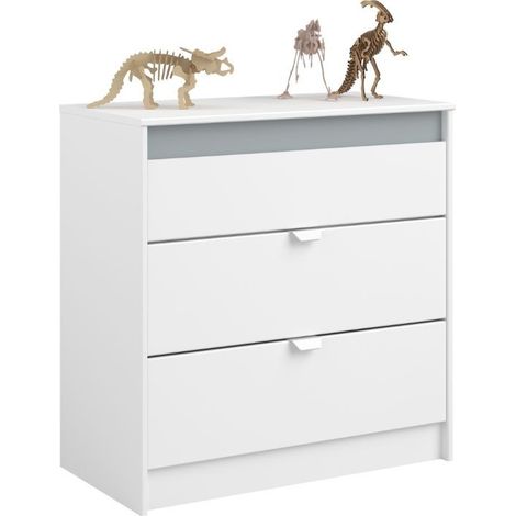 Cómoda Juvenil Germain 3 Cajones 78 cm Melamina Blanco Mate y Gris, Mueble de Dormitorio Juvenil (1/5)
