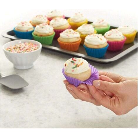 Round Silicone Cupcake Molds, One-Piece, Reusable, 24 Pieces/Pack (Oven-Safe up to 220°C), Multicolor (1/4)