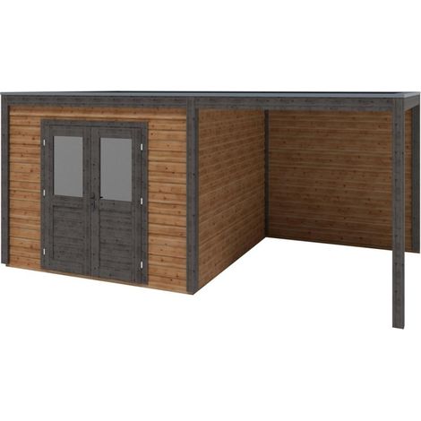 Abri de jardin en bois Sora 5.56x3.09m - 17.18m2 - Ep. 28mm - Traité (1/3)
