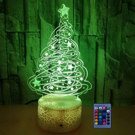 Créatif 3D Sapin de Noël Nuit Lampe Art Déco Lampe Lumières LED Décoration Lampes Télécommande 7/16 Couleurs Change Veilleuse USB Powered Enfants Cadeau Anniversaire Noël Cadeaux (1/5)