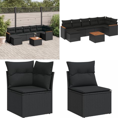 8-tlg. Garten-Sofagarnitur mit Kissen Schwarz Poly Rattan - Gartenmöbel - Outdoor-Set - Rattan-Lounge - Lounge Set - Esstisch - Home & Living (1/5)