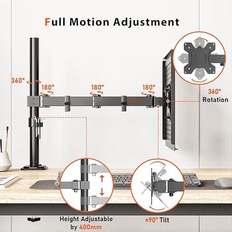 Support d'écran d'ordinateur avec plateau ventilé, entièrement réglable pour les écrans LCD LED de 13 à 32 pouces et les ordinateurs portables jusqu'à 16 pouces, 2 options de montage, peut être inclin (1/5)