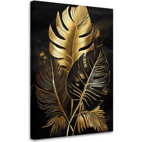 Tableau déco Feuilles de palmier monstera dorées sur fond noir 60x90 (1/5)