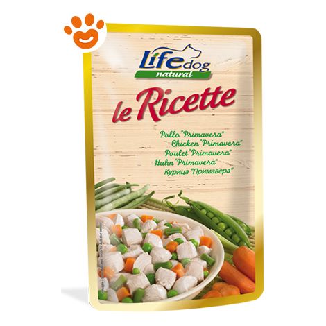 Life Dog Natural "Le Ricette" Pollo "Primavera"  - Life Dog Natural "Le Ricette" Pollo "Primavera" - Bustina Da 95 Gr