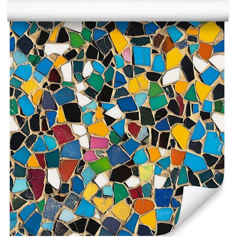 Papier peint mosaïque coloré turquoise et marron pour salon et chambre 50x1000 cm (1/5)