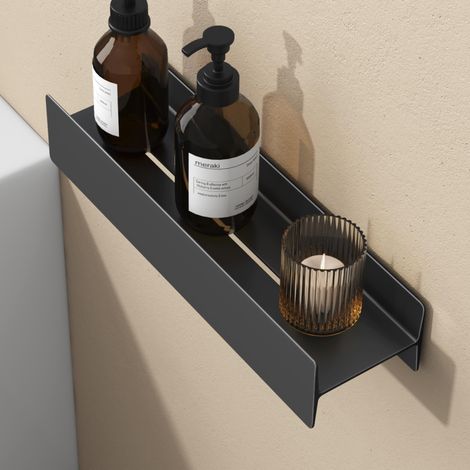 doporro Mensola da Parete in Metallo Nero Opaco 40 cm, Ripiano Salvaspazio per Bagno e Cucina, Portaoggetti Moderno Senza Foratura Reglo-03