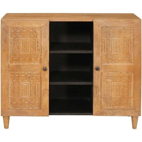 Buffet de Salle à Manger en Bois de Manguier Massif, Meuble Rangement 90x33x75 cm, Enfilade Moderne avec Étagères pour Cuisine et Salon (1/5)