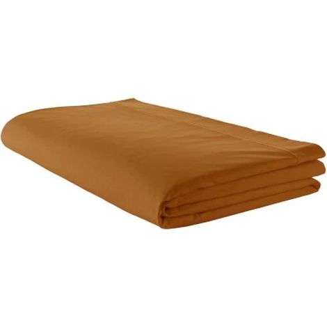 Drap Plat Uni en 100 % Coton Marron Clair 180x290 cm