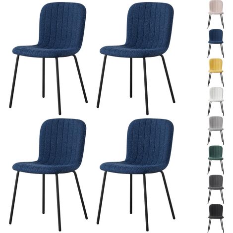 mcc direct Set of 4 Soft Fabric Dining Chairs with Upholstered Seat and Metal Legs for Dining Room, Living Room and Kitchen Room - New Bella BLUE