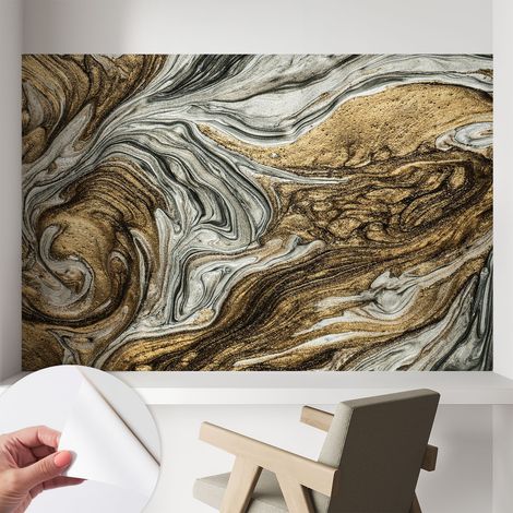 Tapete adhésive moderne pour salon et chambre à coucher Décoration rapide avec colle Tourbillons abstraits 104x70 cm (1/5)