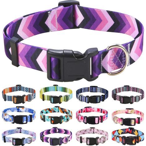 Collier pour Chien, Motif Tendance avec Boucle à dégagement Rapide, Bohème, Fleur, Géométrique, Tribal Design, Collier Classique (1/5)