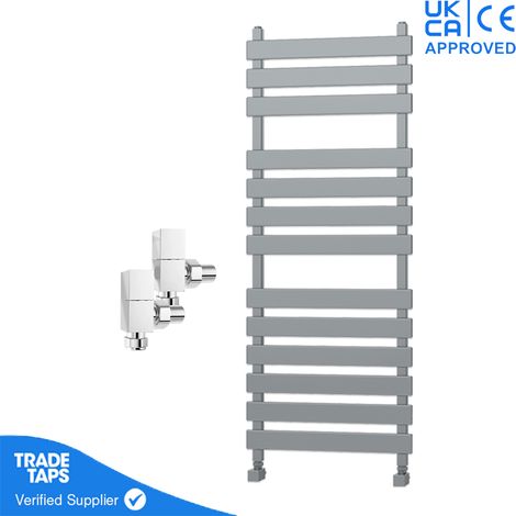 Marvella Chrome Flat Panel Towel Rail - 1300 x 500mm - Angled Manual Square Valve Pair (1/3)